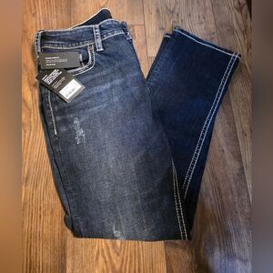 Silver Jeans Co. Dark Indigo Curvy Fit, Mid Rise Straight Leg Jeans. Sz. 14W/32L